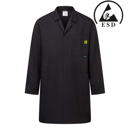 Халат AS10BKR антистатический ESD Portwest, плотн. 210г/м², цвет черный