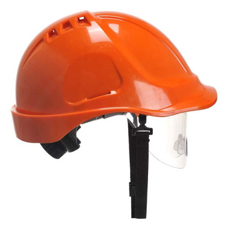 Каска PW55ORR Portwest АБС-пластик, с вентиляцией, храповик, с экраном, оранжевая